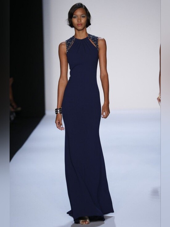 Badgley Mischka Dresses & Skirts - Badgley Mischka Beaded Cut Out Evening Gown Floor Length Blue Formal Size 12